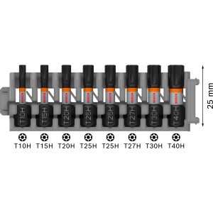 Set di inserti Bosch Torx Security Pro Impact, 8 pezzi in supporto, varie misure.