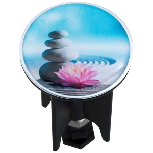 Tappo lavabo Pluggy Spirit con motivo di pietre e fiori di loto per bagno e toilette degli ospiti.