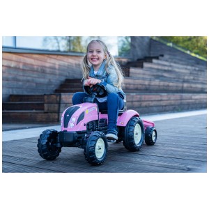 Bambina guida trattore rosa Falk Country Star con rimorchio, taglia M, per bambini.