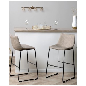 Tabourets de bar Beliani Franks, lot de 2, tissu beige, cadre en métal noir.