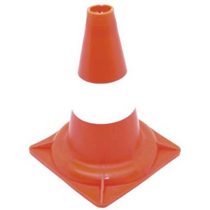 Cono stradale arancione, alto 30 cm, con striscia bianca per la sicurezza esterna.