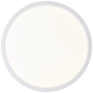 Plafonnier LED Varano blanc et rond, diamètre 37,5 cm, idéal pour salle de bain et couloir.