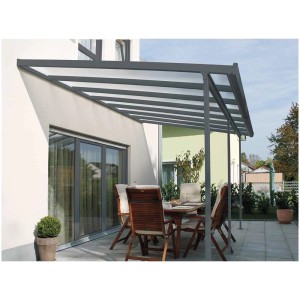 Kit tettoia per terrazza antracite 426x306 cm con pannelli in policarbonato e grondaia.