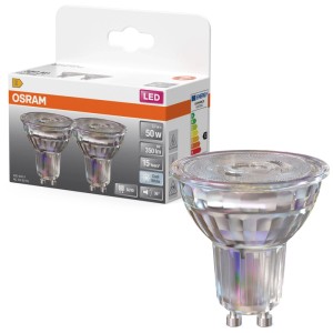 Osram LED Reflettore PAR16 GU10, 4000K, 3.7W, confezione da 2. Design in vetro per plafoniere e applique.