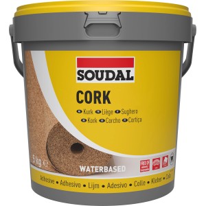 Secchio di adesivo per sughero Soudal 22A, 5 kg, adesivo pronto all'uso per pavimenti e pareti in sughero.