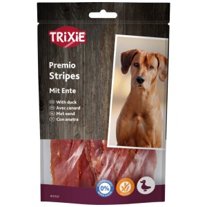 Trixie Premio Stripes Ente, 100g: Hundesnack-Streifen mit Entenfleisch, glutenfrei und ohne Zuckerzusatz.