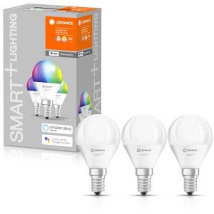 Ledvance Smart+ WiFi Lampadina LED E14, forma a goccia, RGBW, confezione da 3, dimmerabile.