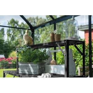 Ripiano superiore nero Halls 121 cm per tavolo in alluminio in serra con piante e accessori.