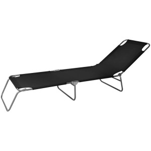 Lettino da giardino nero a 3 gambe con struttura in metallo, 188x57x25 cm. Sdraio pieghevole per giardino, terrazza o campeggio.