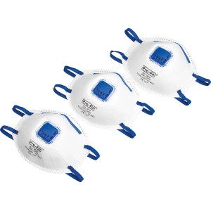 LUX Masque à valve FFP2 (lot de 3) : Masques respiratoires avec valve d'expiration et élastiques pour un confort optimal.