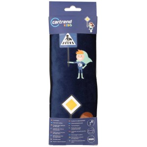 Cartrend Gurtkissen Kids Heroes Blau mit Verkehrszeichen-Motiven für Kinder.