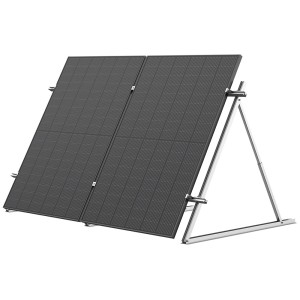 Staffa inclinabile EcoFlow con due pannelli solari rigidi su telaio bianco.