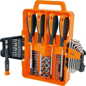 OBI Basic Schraubendreher- und Bits-Set, 52-teilig im orangefarbenen Kunststoffkoffer.