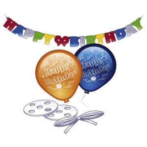 Deko-Set Happy Birthday mit Ballons, Girlande und Schleife für Geburtstagsdeko.