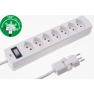 Bloc multiprise blanc Safety-Line 7 prises avec protection contre les surintensités et sécurité enfant.
