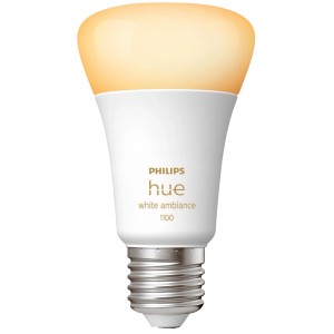 Philips Hue White Ambiance LED Lampe A60 E27 8W, warmweißes Licht.