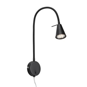Lampe de chevet LED Briloner Tusa noire avec bras flexible orientable et lumière blanc chaud.