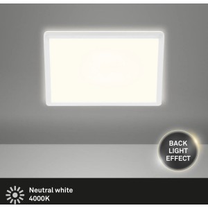 Plafoniera LED Brilo Slim 18W bianca, quadrata, con effetto luce indiretta.
