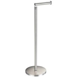 Wenko Support papier toilette sur pied 2en1 en acier inoxydable mat, avec espace pour rouleaux de rechange.