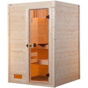 Sauna en bois massif Weka Valida avec porte en verre et kit de poêle 4,5 kW.
