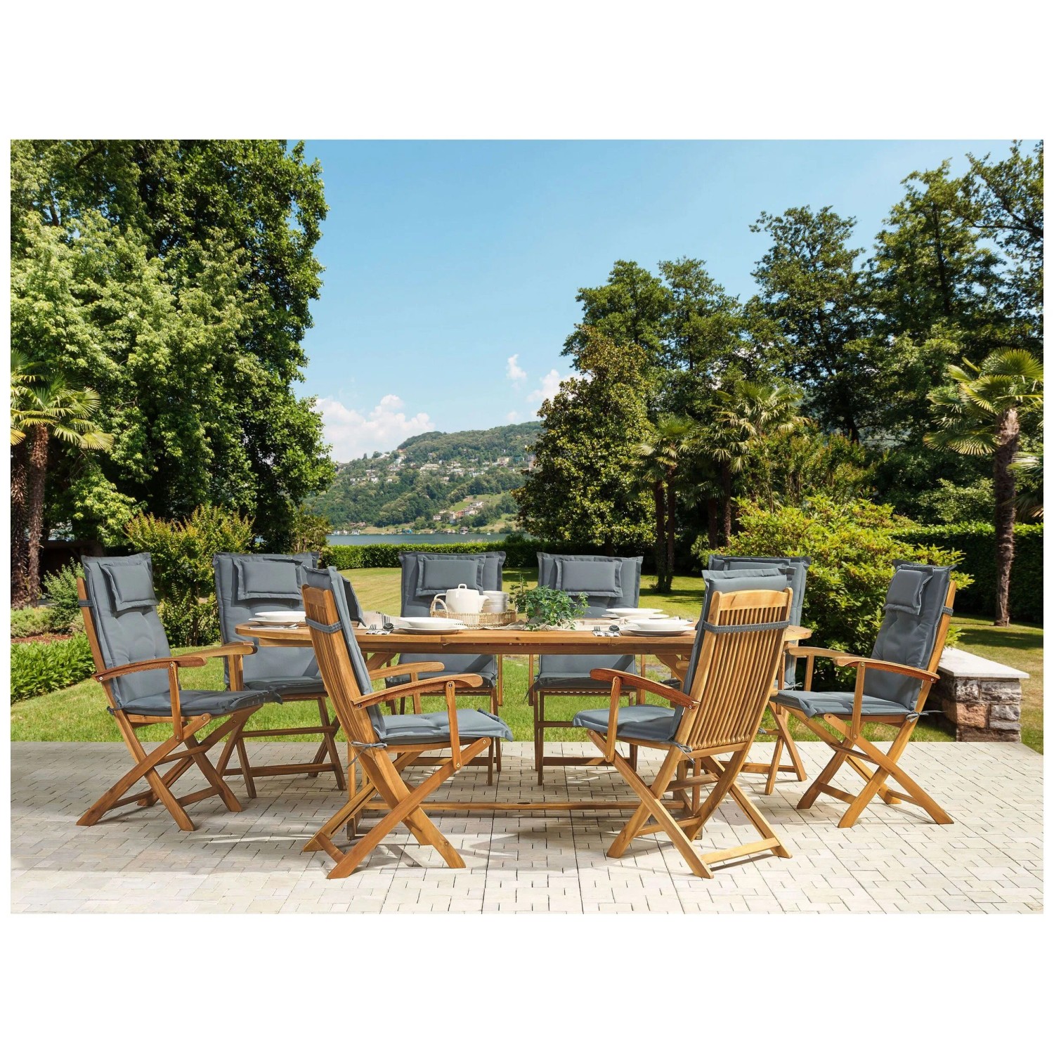 Beliani Set meubles jardin Maui marron/graphite 9 pcs