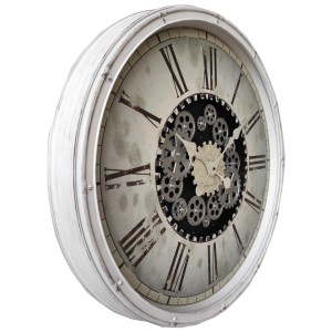 Orologio da parete vintage bianco con ingranaggi a vista, Ø 76cm. Orologio decorativo per soggiorno e ufficio.