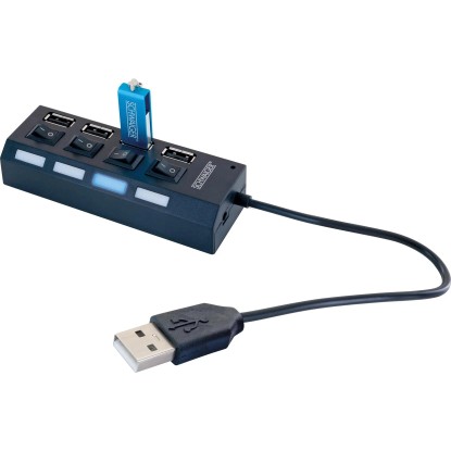 Schwaiger® HUB quadruplo USB 2.0 con interruttore e LED di stato Nero