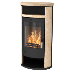 Poêle Fireplace Alicante avec revêtement en loticstone, puissance 8 kW. Poêle à bois noir.
