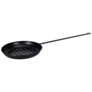 Poêle à châtaignes Nouvel noire en acier avec trous et long manche pour grill et feu.