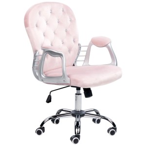 Sedia da ufficio Beliani Princess, velluto rosa pastello, cristalli, struttura cromata. Forniture ufficio.