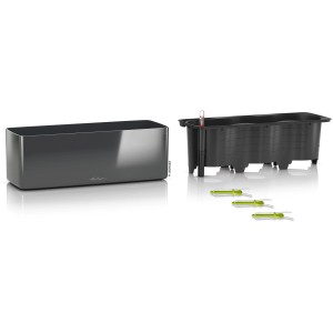Pot de fleurs Lechuza Cube Glossy Triple anthracite, 40x14cm, avec système d'arrosage.