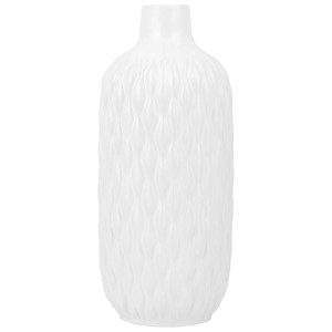 Vaso decorativo Emar in gres bianco con superficie modellata.