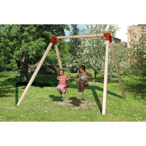 Altalena doppia Weka Tabaluga 816 con due bambini su sedili rossi in giardino.