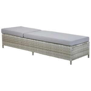 Lettino prendisole da giardino Beliani Turin II in rattan grigio con cuscino.