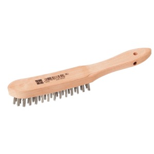 Brosse métallique LUX avec manche en bois, 4 rangées, pour nettoyer et dérouiller le bois et le métal.