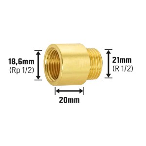 Prolunga per rubinetto in ottone, 18,6 mm x 21 mm, 20 mm, per raccordi filettati.