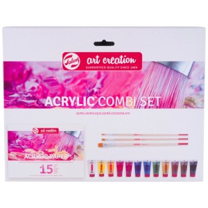 Talens Art Creation set combinato di colori acrilici con 12 colori, carta e pennelli.