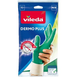 Guanti Vileda Sanft&Schonend M, senza lattice, verdi, per mani sensibili.