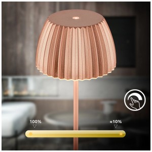 Lampada da tavolo a batteria Brilo Riffle rame, dimmerabile, per interni ed esterni.