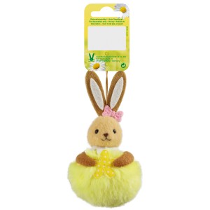 Decorazione pasquale: coniglietto giallo in peluche, 12x6 cm, ideale per Pasqua.