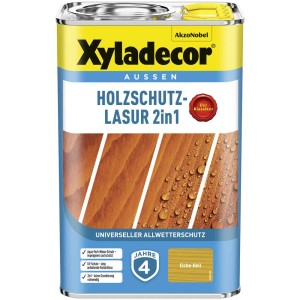 Xyladecor Holzschutz-Lasur Eiche Hell 4l für Aussen, Allwetterschutz und UV-Schutz.
