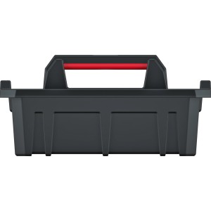 Schwarzer LUX Werkzeugträger aus Kunststoff, 15 Liter Stauraum, rote Griffstange.