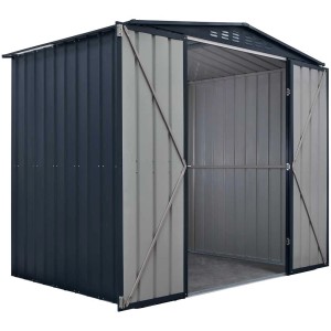 Abri de jardin en métal Plus, 220x185x245 cm, avec double porte ouverte. Idéal pour ranger les outils.