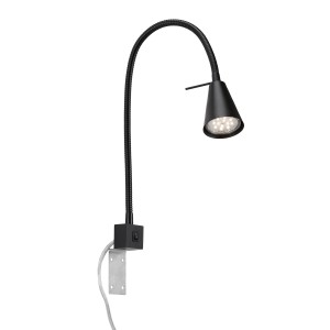Lampe de chevet LED Briloner Tuso noire avec bras flexible orientable et lumière blanc chaud.