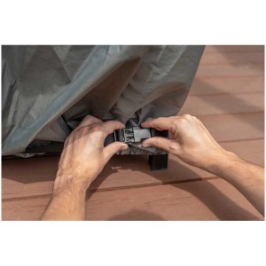 Copertura per grill Campingaz Premium, taglia M, poliestere grigio, con chiusura per il fissaggio.