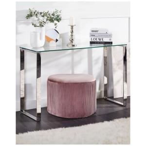 Console Beliani Tilon avec plateau en verre et structure argentée. Table élégante pour salon et entrée.