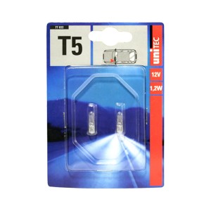 Unitec lampada auto T5W 12V, confezione da 2 luci cruscotto per auto.