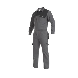 Combinaison de travail gris et noir Overall Classic taille 50 en tissu résistant avec poches multiples.