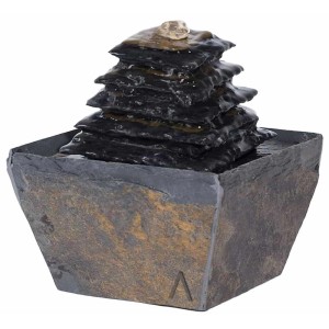 Fontaine d'intérieur Climaqua Sumi en ardoise avec structure pyramidale et connexion USB.