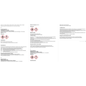 Sicherheitsdatenblatt mit Gefahrenhinweisen und Schutzmaßnahmen.